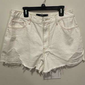 High Waisted White Denim Mom Shorts